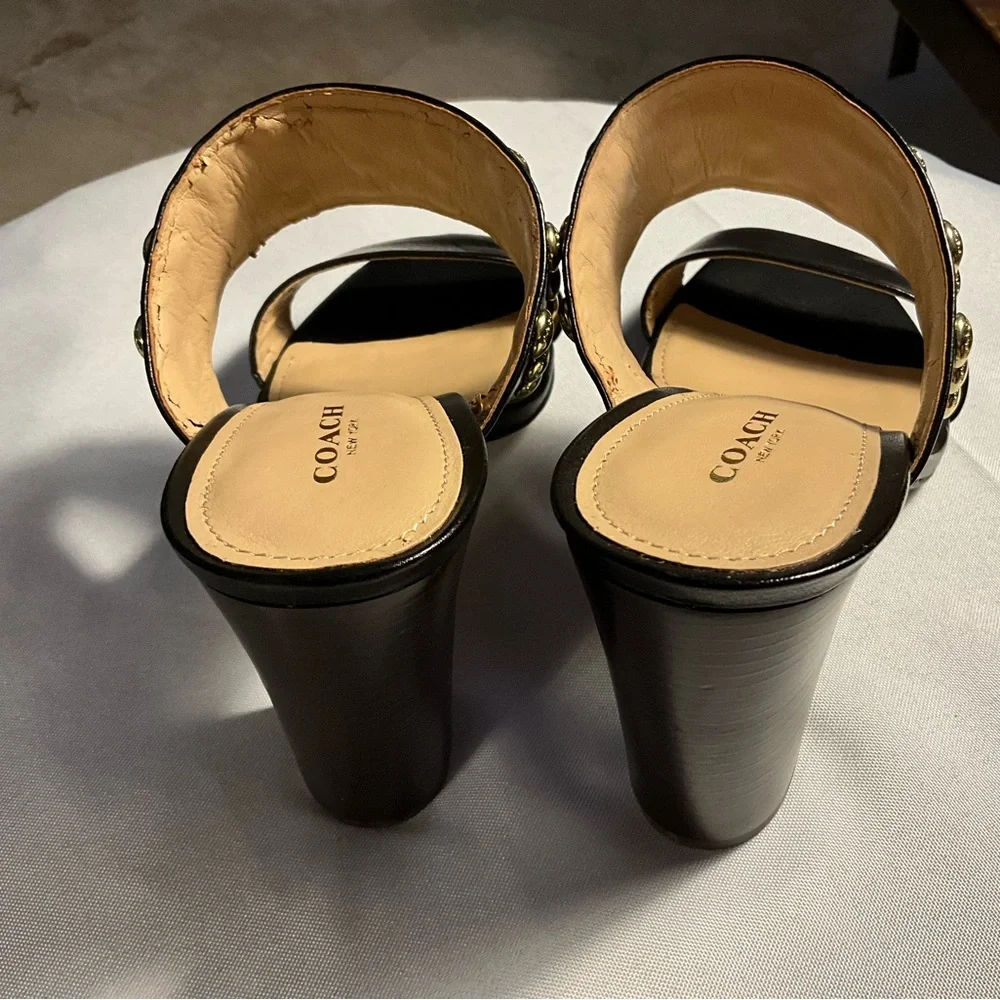 New Fabulous COACH Dark Brown High Heel Sandals Size 9B - Picture 3 of 5